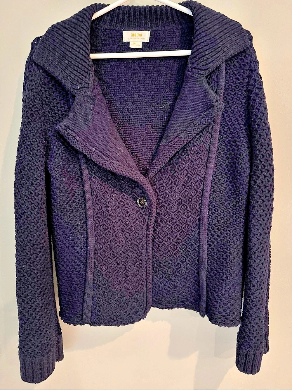 Maeve Anthropologie Navy Blue Textured Knit Cardigan Jacket Small